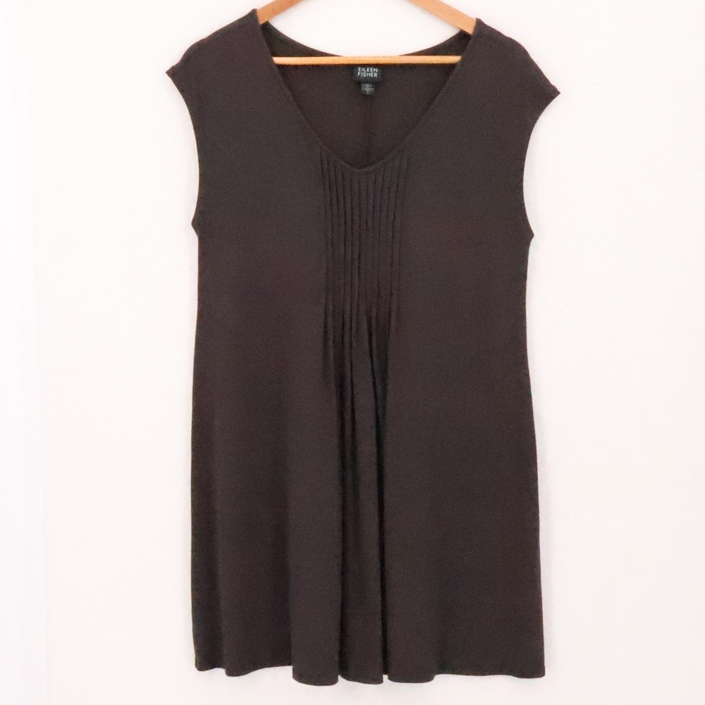 Eileen Fisher Pin-Tuck Tunic Dress Womens Size S Brown Comfort Earthy Lagenlook